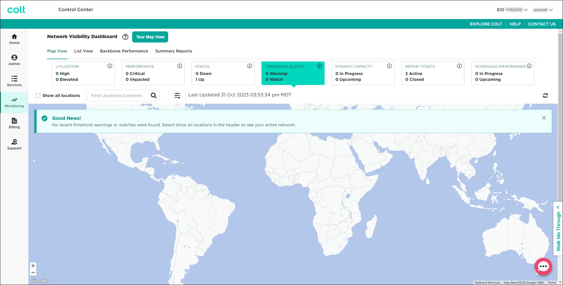 Network Visibility (showing Threshold Alerts KPI)