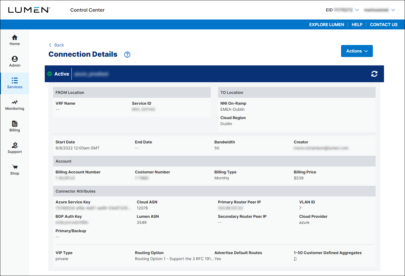 Dynamic Connections (IP VPN showing connection details)