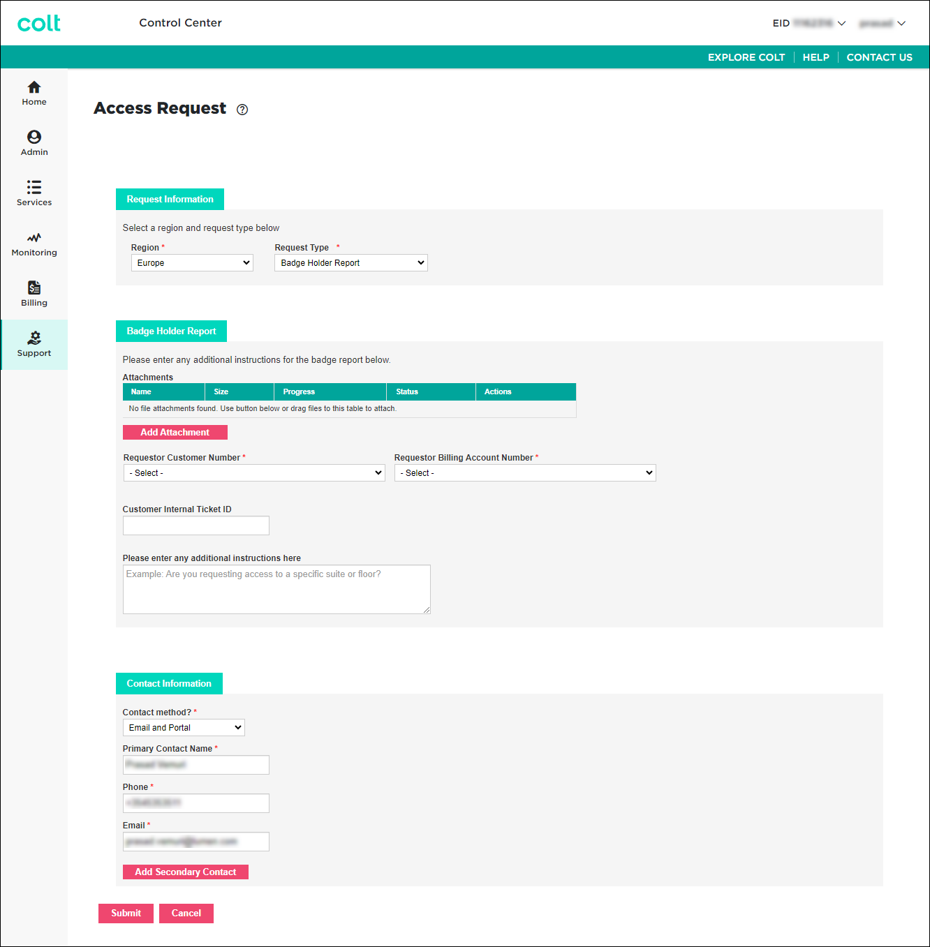 Access request; badge holder report information form