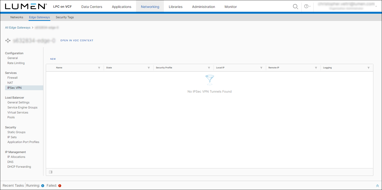 Edge gateway details page.