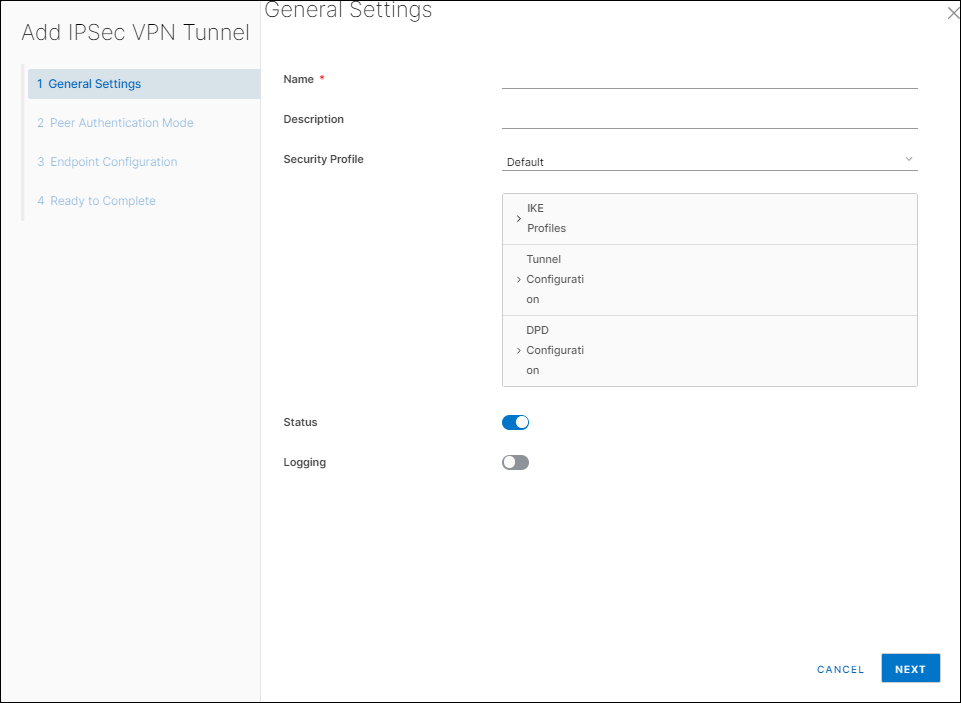 Add IPSec VPN Tunnel window