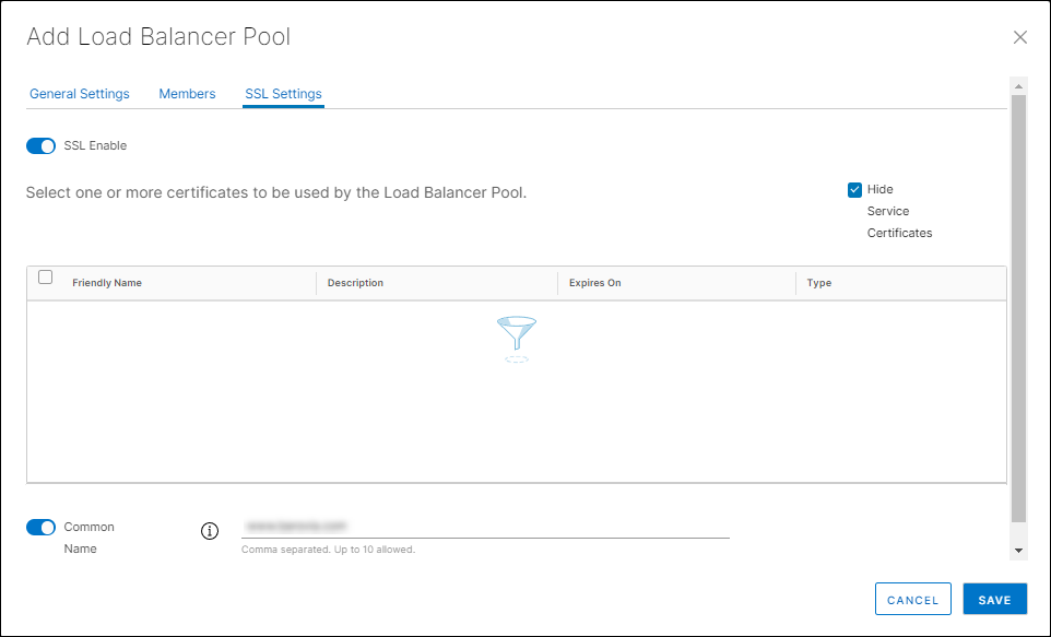 The Add Load Balancer Pool SSL section.